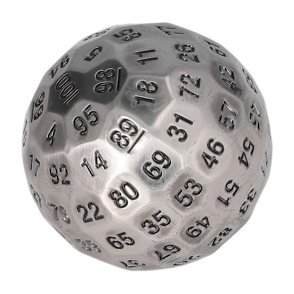 100-sidig Polyhedral Metalltärning Tung Silver för Bordsspel 2 Tum i Diameter