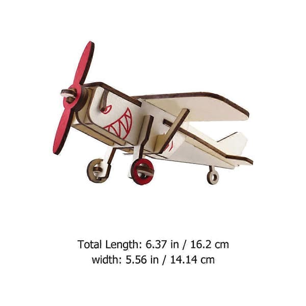 Träpussel Flygplan Hantverksleksak för Barn Lek 1 Set DIY Montering[D] Beige 16.2C14.14CM