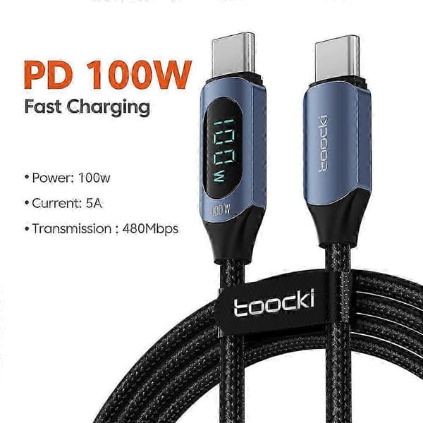 TOOCKI TQ-X03 2m Datakabel med digitalt display USB-C til USB-C PD 100W Ladekabel - Svart[D] Multicolor Blue