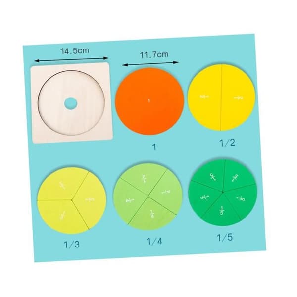 Fargerik brøkdisk i tre for gutter og jenter - Visuelt matematikkverktøy - Puslespill