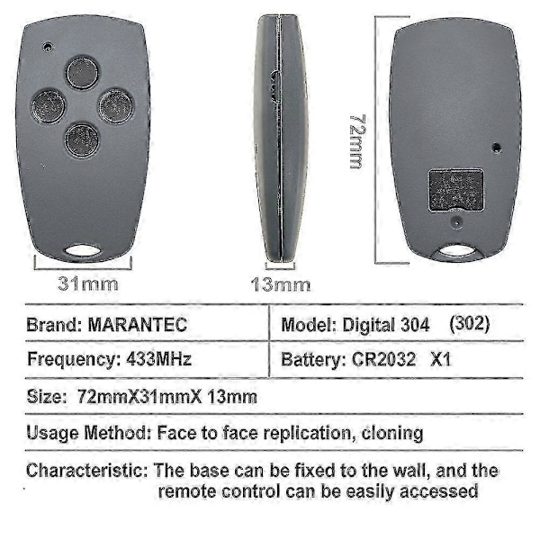 433.92mhz Marantec Digital 382 384 D302 D304 D313 D321 211 212 214 Garageport Fjernbetjening Port Kommando 433mhz Fast Kode
