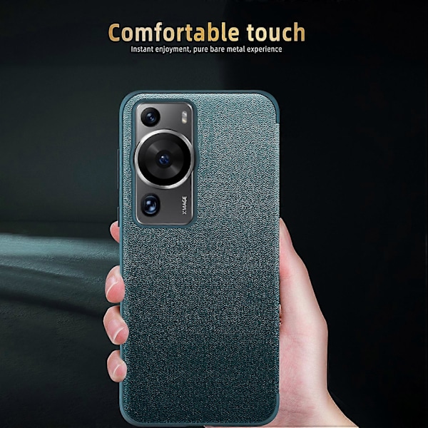 Anti-Fall Telefonskal för Huawei P60 Pro Fönsterfönster Flip Cover PU Läder TPU Akryl Telefonskydd Blue