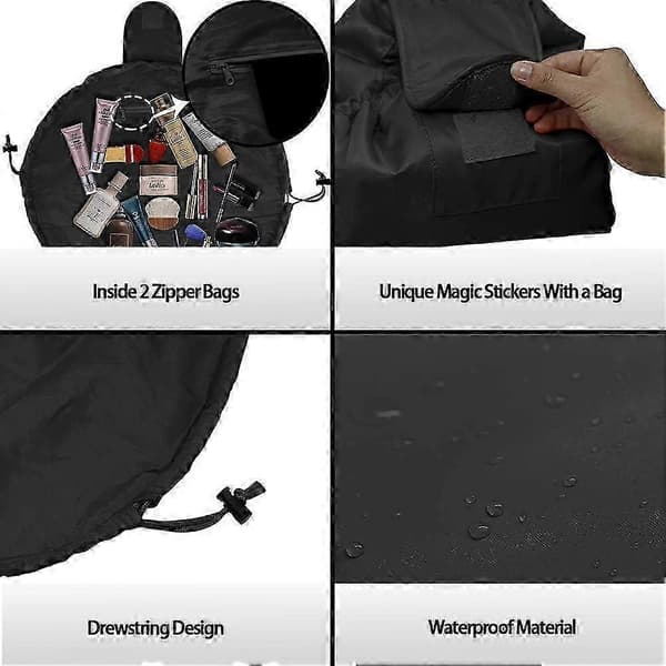Lazy Drawstring Portable Stor Reise Kosmetikkveske 2025[D] Black