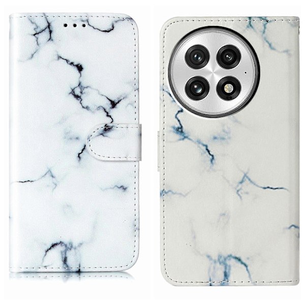 Marmorläder Telefonfodral För OnePlus 13 White Marble