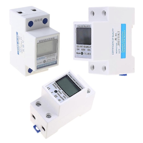 230V 50Hz LCD Digital Display Enfas Strömförbrukning Energimätare Vit[D]