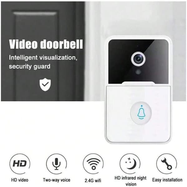 Trådlös videodörrklocka med smart paketdetektering och ringklocka Blanc 1 kg