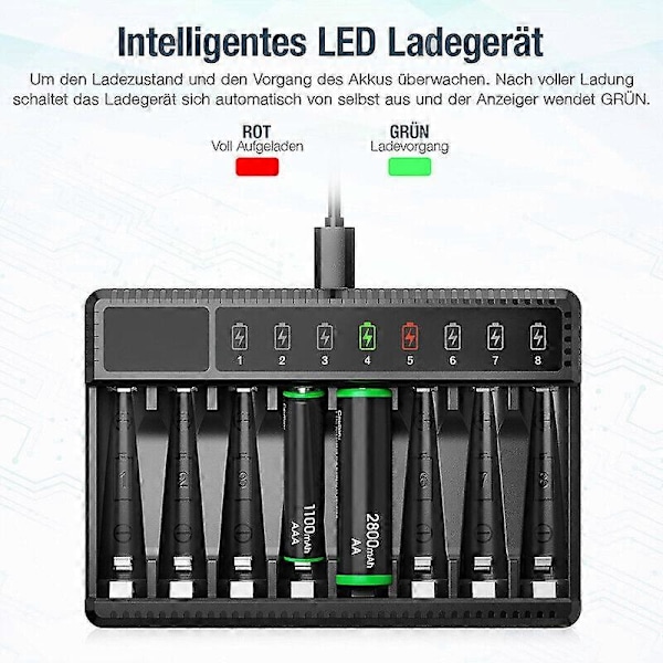 Universal 8-sporers hurtig batterilader for AA AAA Ni-MH oppladbare batterier FT
