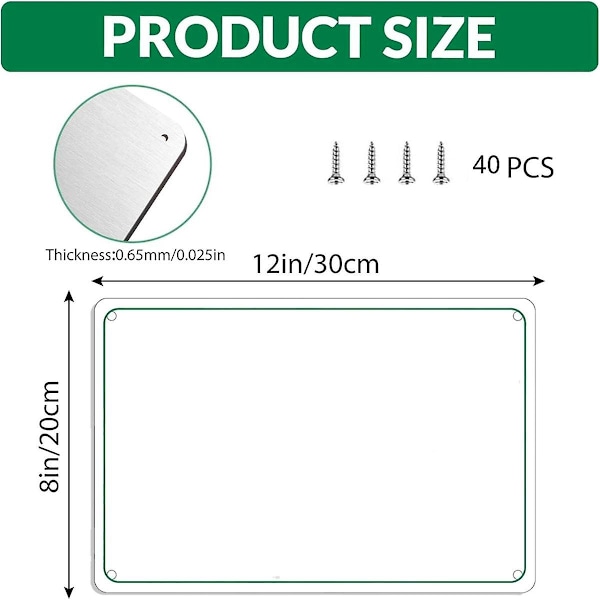 10 kpl 8 tuuman x 12 tuuman sublimaatiometallikylttiaihiot ruuveilla, 0,65 mm paksuus, irtotavarana sublimaatio B