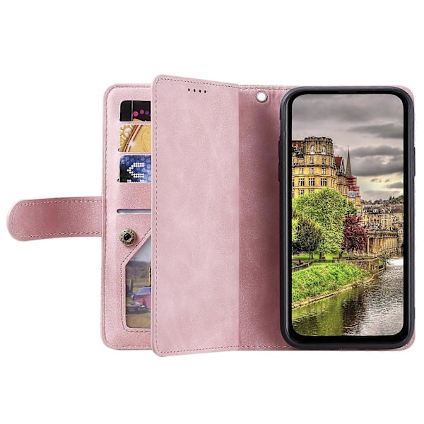 Xiaomi Redmi Note 14 4G (164,84x78,15x8,16mm) Kotelo Puhelinkuori Vetoketjullisella Lompakolla 9 Korttipaikalla[D] Multicolor Rose Gold