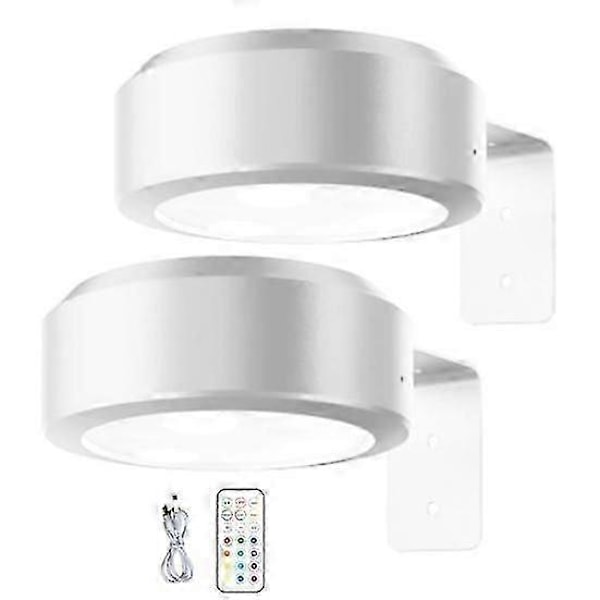Väggmonterad Trådlös Tavellampa med Fjärrkontroll Dimbar Batteridriven Justerbar 13-Färgs RGB Målningslampa[D] white 2pcs