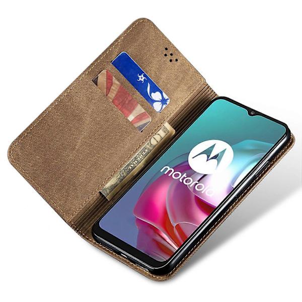 Mobilfodral för Motorola Moto G55 5G - Jeansdukstruktur, Repskyddande Läder, Stativ -
