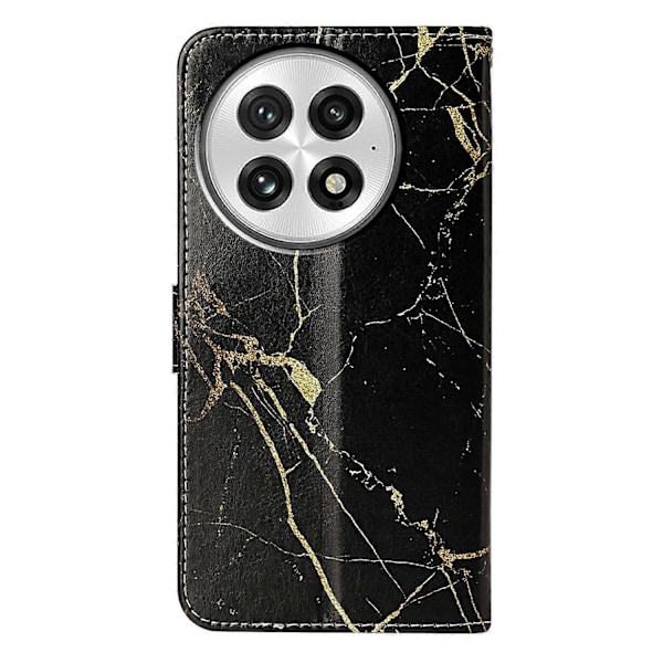 Marmorläder Telefonfodral För OnePlus 13 Black Gold Marble