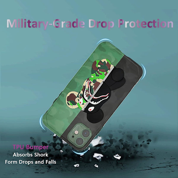 SSRGV iPhone 11 Etui Camo Shark Bear Design for Menn Gutter, Kule ArmyGreen 3D Tegneserie Mønster Gate Mote Støtsikker Anti-Riper Silikon Full Body