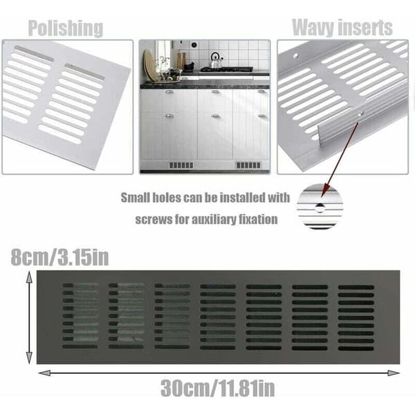 Sjqka – Rektangulær ventilationsrist 80 × 300 mm – Aluminium til trange rum – Optimal ventilation til køkkener, badeværelser og kontorer (D)