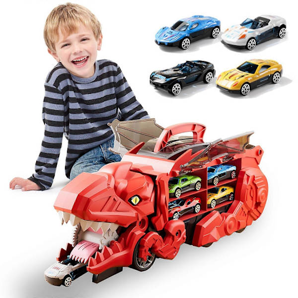 Dinosaur Lastbil Leksaker För Barn Transformerar Med Racetrack Set Ultimate City Dinosaur Hauler Med 4 Bilar Födelsedagspresenter Leksaker För Pojkar 3 4 5 6 7 8 År Gamla