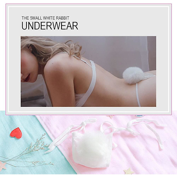 Kaise Sexiga stringtrosor för kvinnor Söt kaninsvans G-string Pälsboll Bikini T-rygg Cosplay Underkläder Party Kostymgåva[D] White