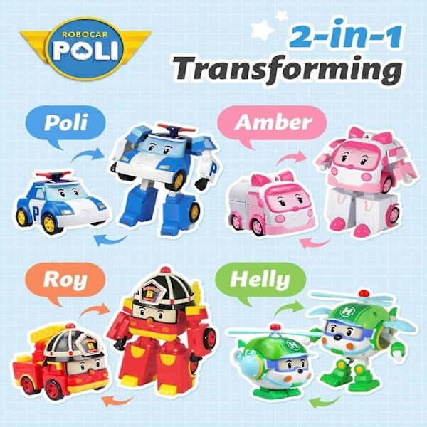 Robocar Poli Roy Transformerrobot, 4\" Transformerbar Action Legetøjsfigur Køretøjer, Brandbil Nød Køretøjs Legesæt, Julegave Fødselsdag Redningsbrandbil