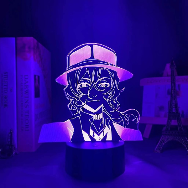 Veeki Anime Bungo Waifu Nakahara Chuuya lampa Sval 3D Illusion Nattlampa Hem Rum Dekoration Uppåtriktad Belysning Akryl LED Ljus Julgåva Otaku Glöd Skrivbord