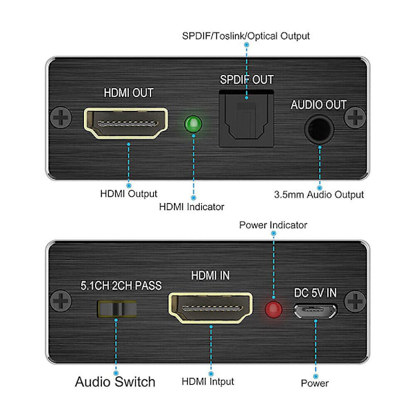 HDMI Stereo Audio Extractor Konverter 4K * 2K HDMI till HDMI + Optisk SPDIF 3.5mm