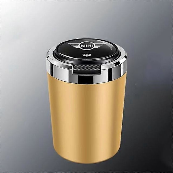 Askebægre egnet til Mini Cooper Countryman WORKS R55 R56 R60 F54 F55 F56 et-tryks åbent låg multifunktionelt bilaskebæger interiørdele[D] Gold