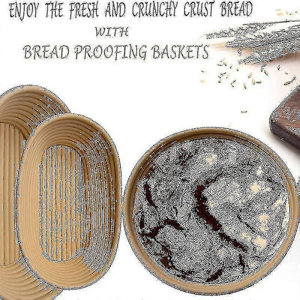 Brödjästningskorg Set Om 2 Med Kit - Rund Och Oval Bröd Bakform - Brödkniv - Deg Skrapa