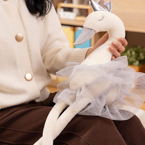 Tullkjol-Svan Plyschleksak Sittande Långbenta Svan Plushie Fylld Djurdocka Sov Kudde Heminredning