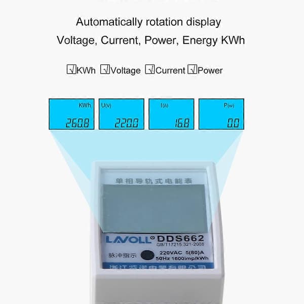 230V 50Hz LCD Digital Display Enkeltfaset Strømforbrug Energimåler Hvid[D]