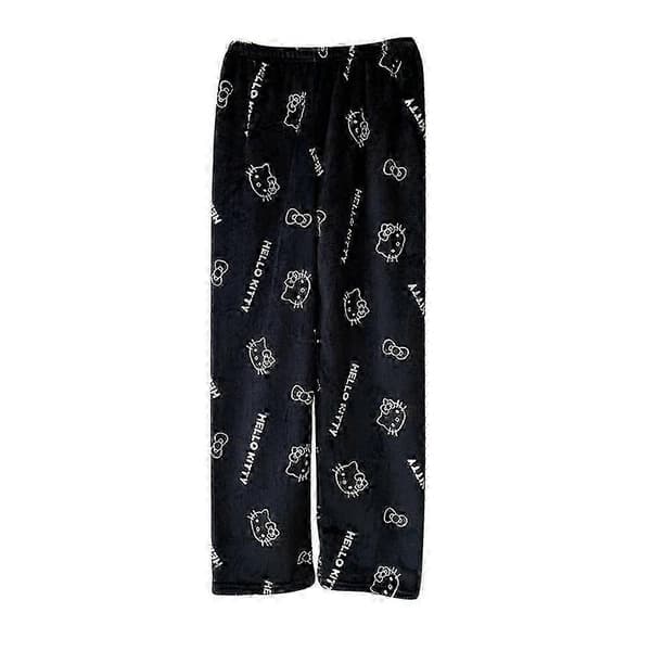 Dam Pyjamas Byxor Tecknad Katt Sovkläder Nattkläder Byxor 26s[D] Black L
