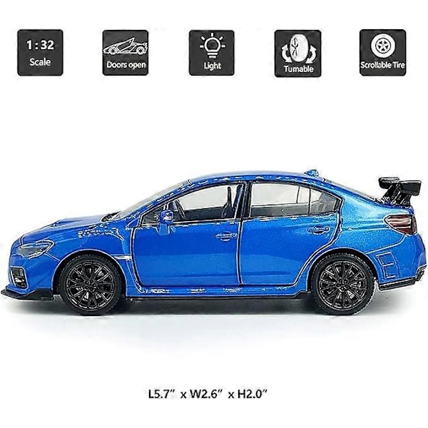 2016 Impreza WRX STI S207 Diecast Modellbilar Racing Sportleksak 1/32 Skala Metall Barn Diecast Fordon med Ljus, 4 Dörrar Öppnas, Huv & Bagageutrymme