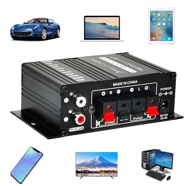 -270 HIFI-förstärkare 2.0-kanals Hemförstärkare Bas- & Diskantjustering Stereo Audio Hemmabio Ljudsystem DC12V EU-kontakt