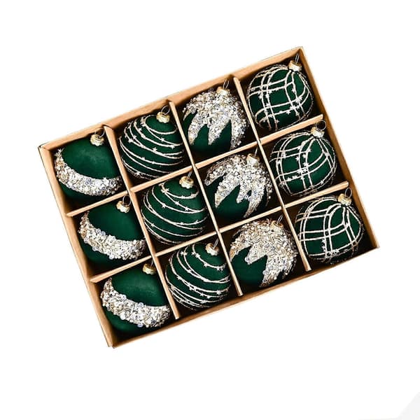 12 stk. 6 cm fløyelsbelagte julekuler, knusesikre juletrepynt [D] Multicolor