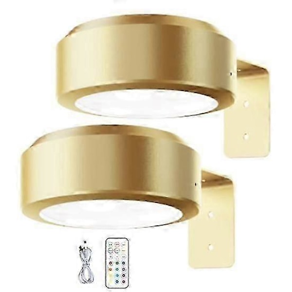 Väggmonterad Trådlös Tavellampa med Fjärrkontroll Dimbar Batteridriven Justerbar 13-Färgs RGB Målningslampa[D] golden 2pcs