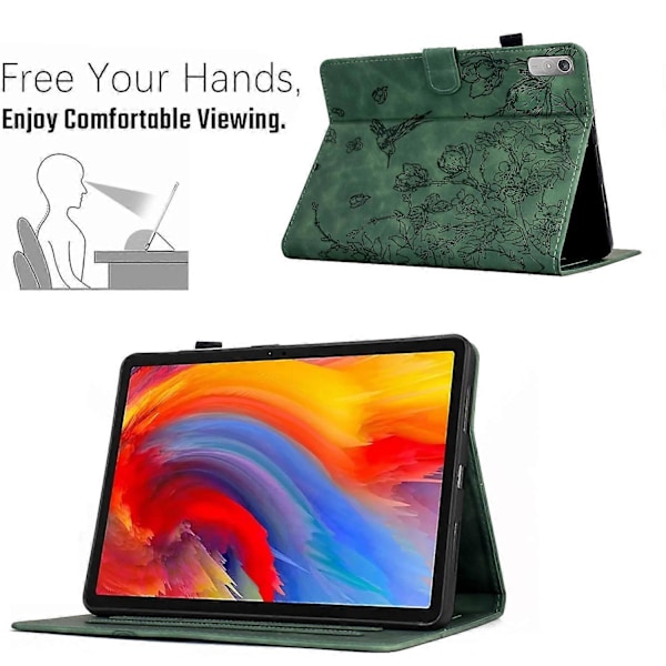 Embosset lærveske for Lenovo Tab M9 Green