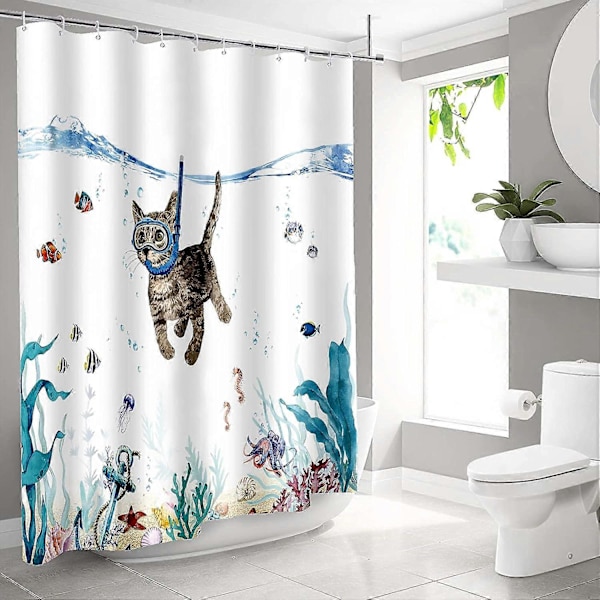 Slitstark duschdraperi i polyester med 12 krokar, blå, 180x180cm[D]