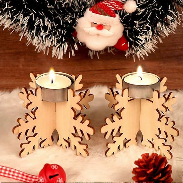 12 stk. Juleformet lysestakeholder i tre, dekorative lysestaker [D]