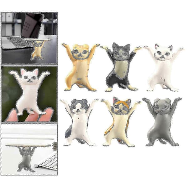 f 6 stk. Dansende Kat Figur Pen Holder Model Legetøj Sjov Kat Ornament Til Computer Studie Skrivebord[D]