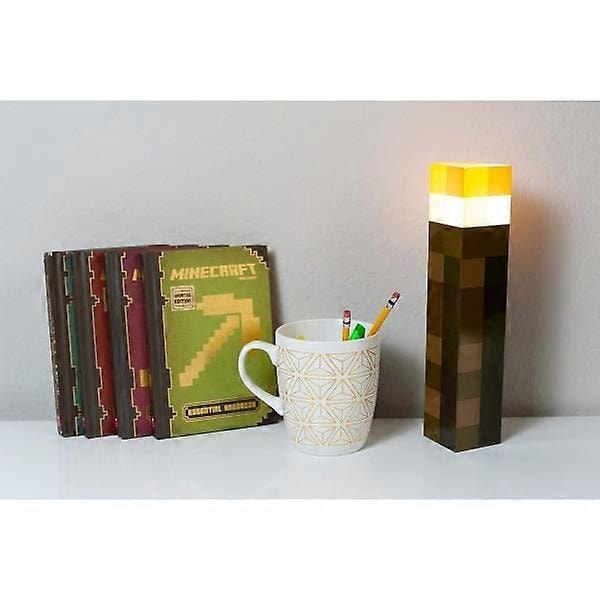 Minecraft LED Fakkel, 28 cm USB Nattlys, Offisiell Brownstone Fakkellys for Barnerom og Gamere