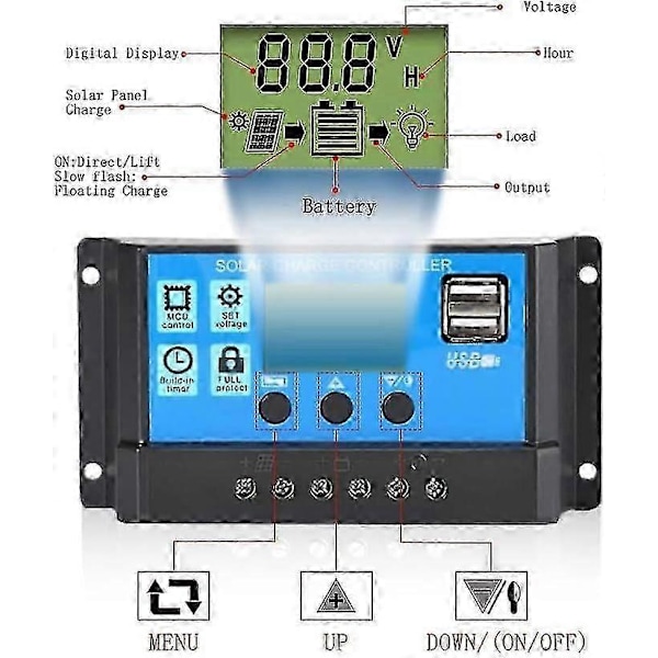 30a Solarladdningsregulator, 12v/24v Solpanel Laddningsregulator, Timerinställning Pwm Auto Parameter - q37/YY[D]