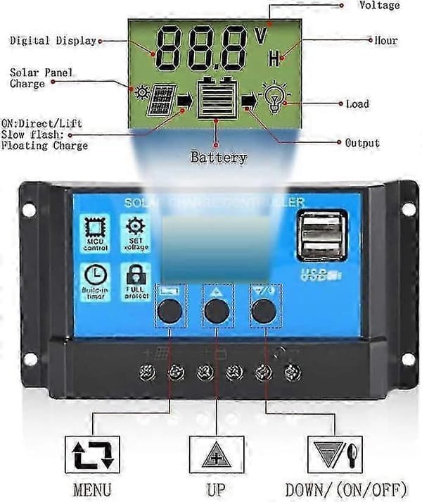 30a Solcelleladeregulator, 12v/24v Solcellepanel Laderegulator, Timerinnstilling Pwm Auto Parameter - q37/YY[D]
