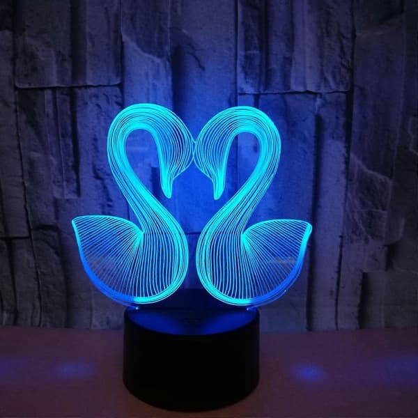JUSTUP 3D Illusionslampe LED Svanenatlampe Dyr Legetøj Kærlighedspar [D]