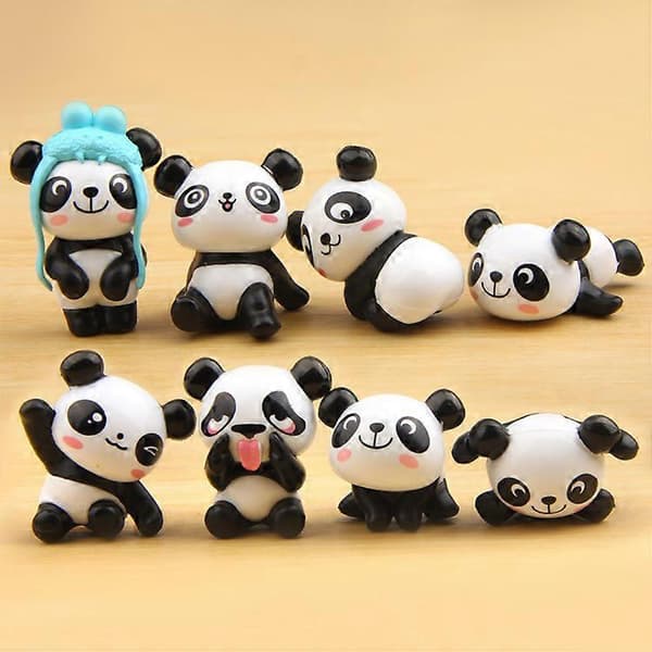 Sött panda leksaksdocka set, tårtdekoration, 8 st [D]