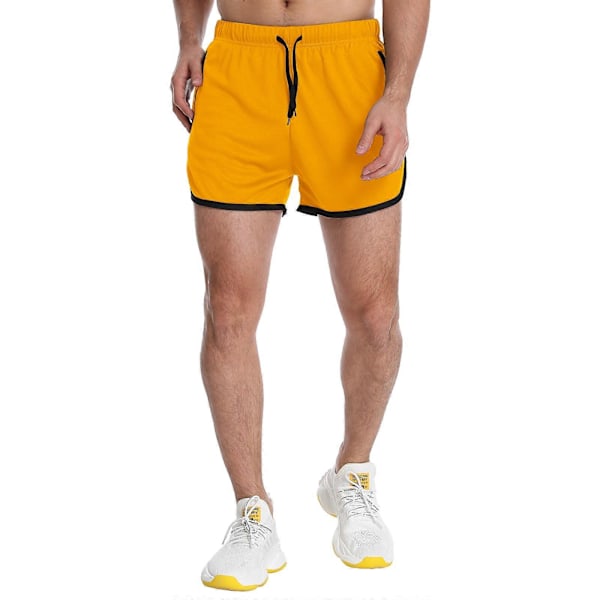 Sports Shorts Løbe Træningsshorts Åndbare Træningsshorts Gymnastikshorts med Lommer til Mænd -[D] Yellow 3XL