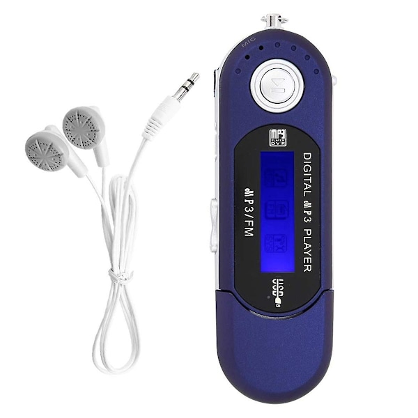 MP3-spelare med hörlurar 8GB, bärbar musik MP3 USB-spelare med LCD-skärm FM-radio för promenader löpning (blå)