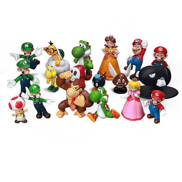 18 st/paket Mini Super Mario Figurer Super Mario Bros Yoshi Daisy Princess Pvc Actionfigurer