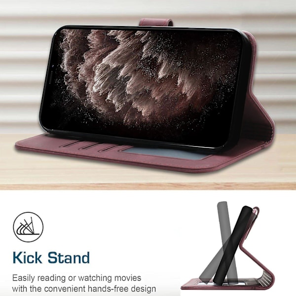 Læder Magnetisk Lukning Etui med Flip Wallet Støttefunktion Cover til [D] Red Samsung Galaxy A6 2018