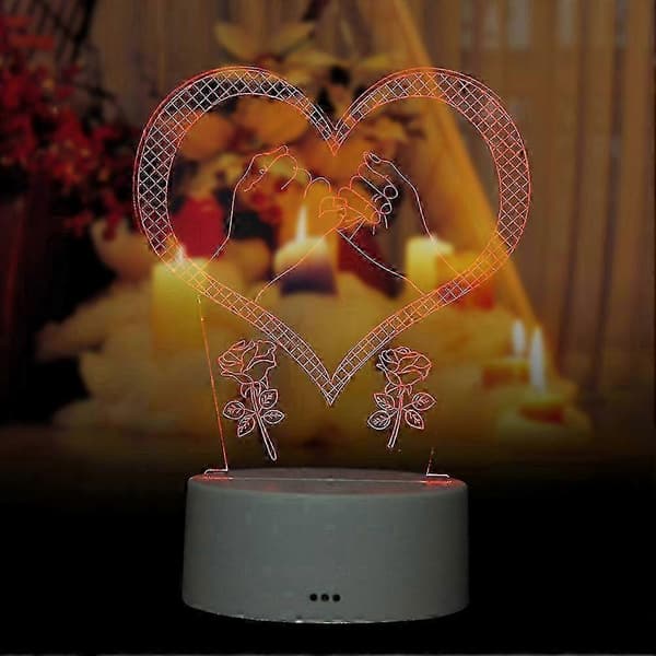 f 4.5V USB 3D Illusjon Visuell Romantisk Nattlampe 7 Farger Berørings Skrivebordslampe (Hvit Base)[D]