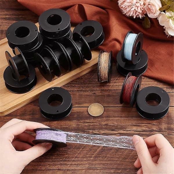 20 stk. tomme spoler, 5,3 x 1,8 cm plastik trådspoler båndspoler sorte håndværksspoler trådspole væve spoler [D] Black