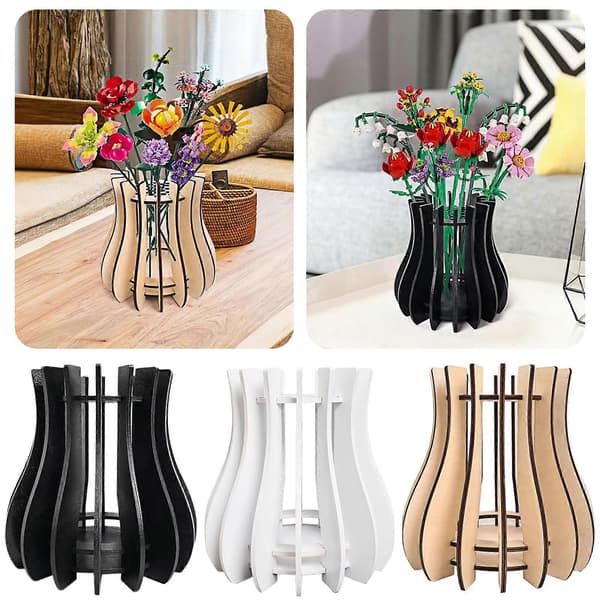 DIY sammenlåsende byggeklosser vase Tre Sikker Solid Moro Studieromsdekor[D] Black