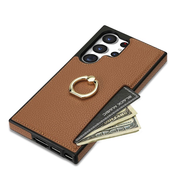 For Samsung Galaxy S24 Ultra Mobiltelefondeksel PU Lær+TPU Ring Stativ Deksel[D] Multicolor Style C