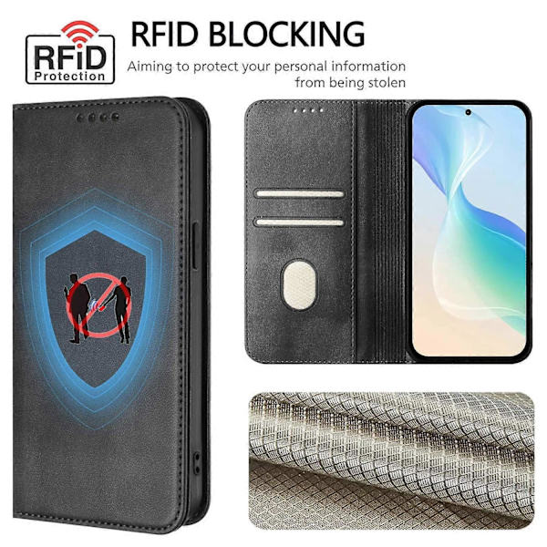 iPhone 17 Pro Max Læder Etui Retro Tekstureret RFID Blokerende Telefon Sleeve Sort[D] Black Black
